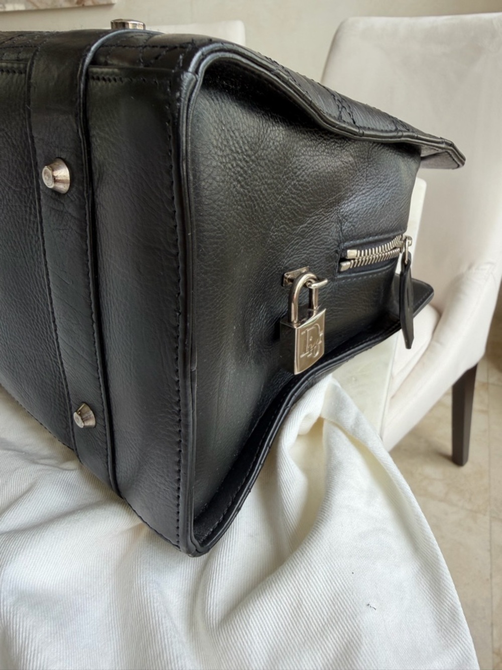 Christian Dior Vintage Black Cannage Leather Lady Dior Tote Bag w/Silver Tone - Picture 14 of 16